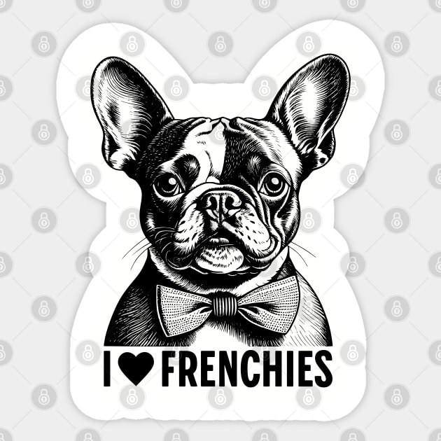 Frenchie Love: Adorable Vintage French Bulldog Design Sticker by Tintedturtles